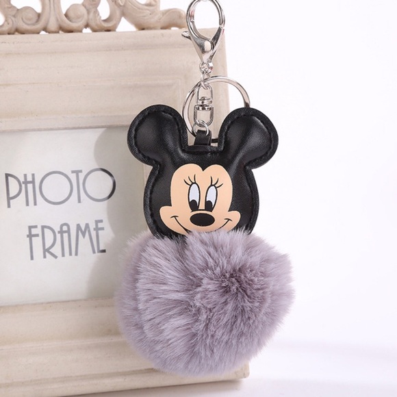 Accessories - Mickey Mouse w/ Grey Pom Pom on a Silver Keychain
